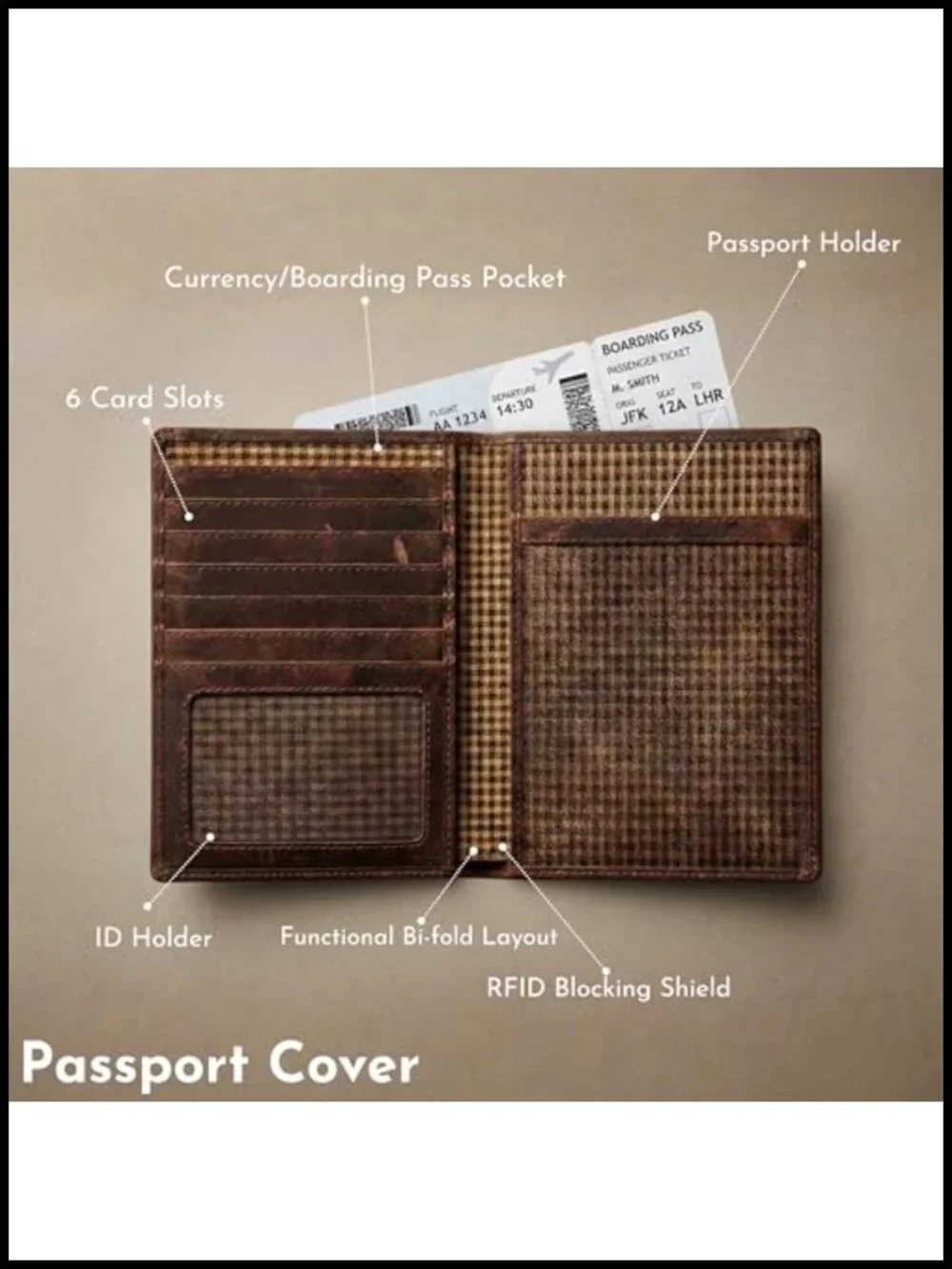 Genuine Full-Grain Leather RFID Passport Holder with AirTag Slot